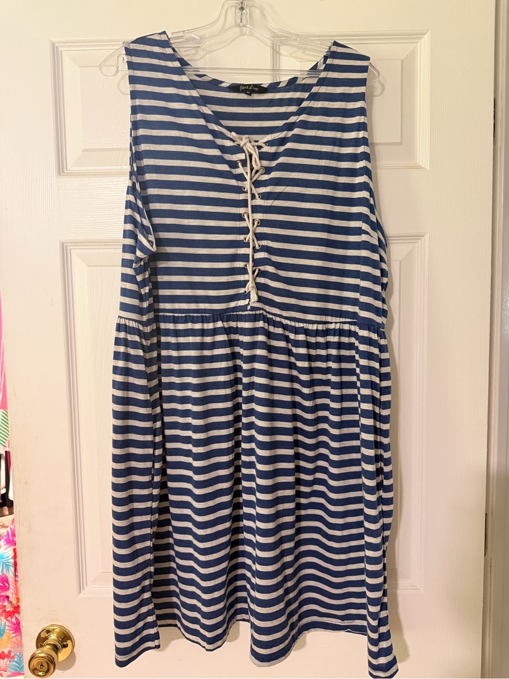 Just Love Blue Striped Lace-Up Sleeveless Dress